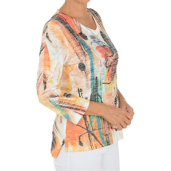 Jess & Jane Sola High-Low Burnout Knit Top Medium V-Neck Multicolor - Picture 3 of 11